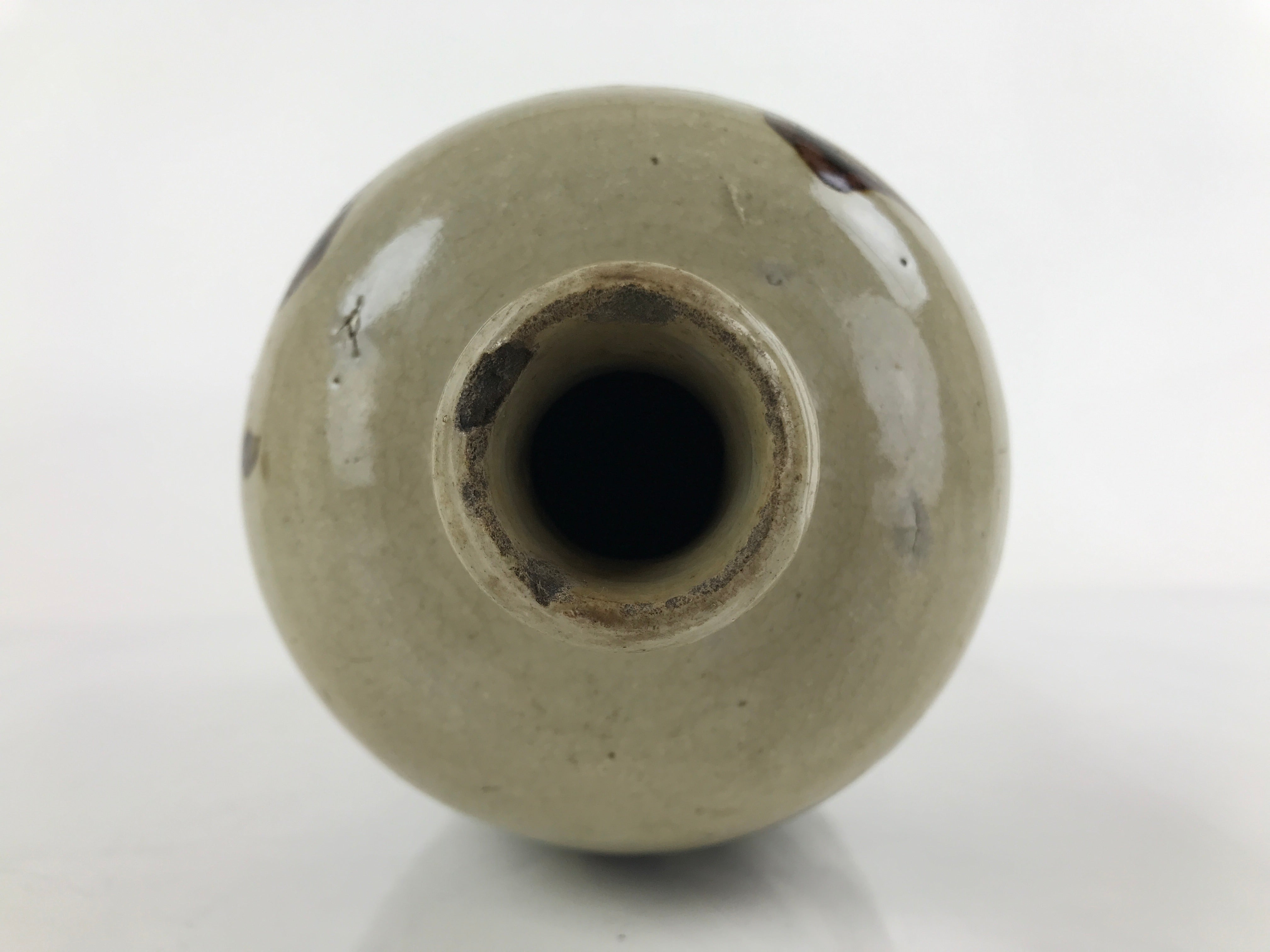 Antique C1900 Japanese Ceramic Sake Bottle Kayoi-Tokkuri Gray Black Kanji TS633