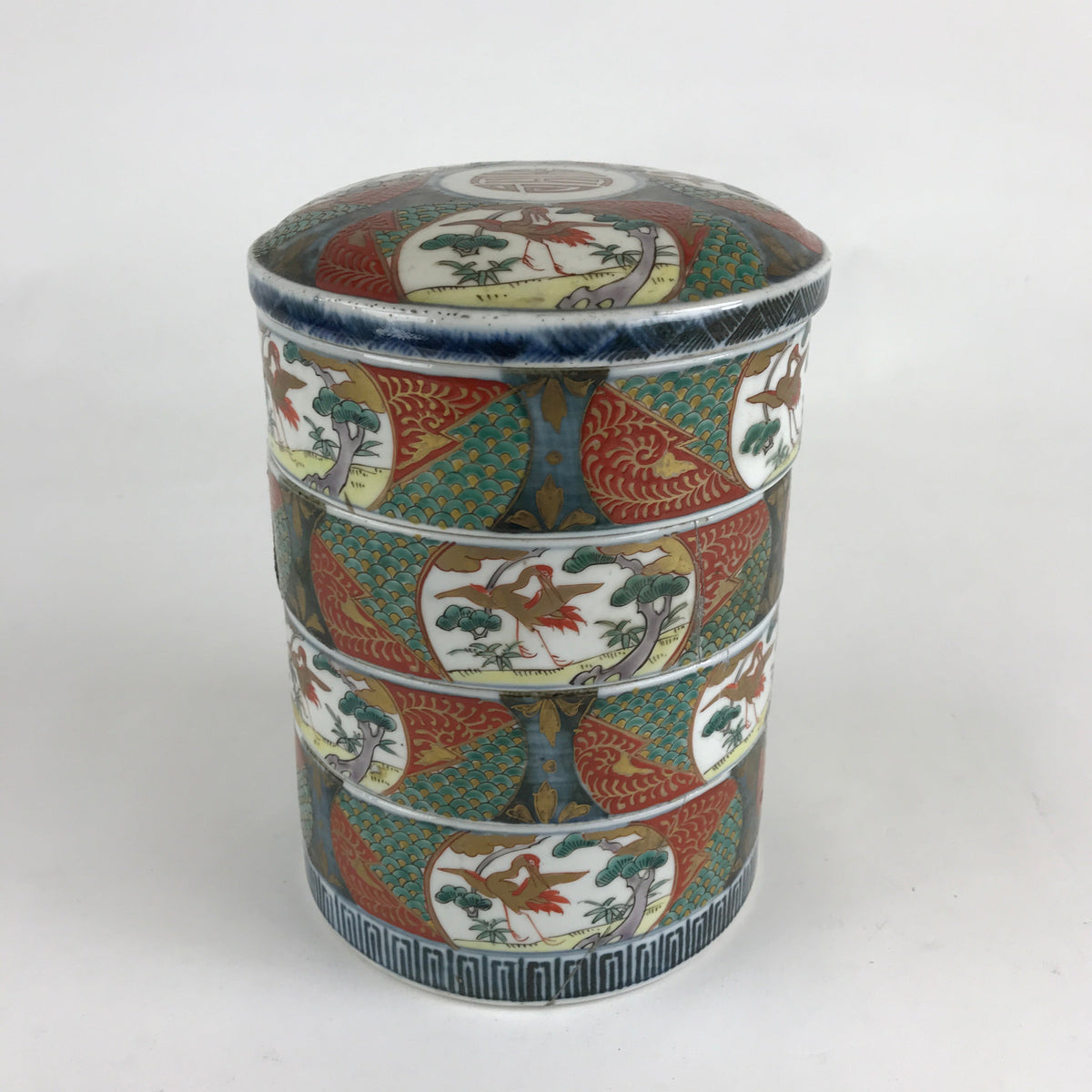 Antique C1900 Japanese Porcelain Lidded 4-tiered Bento Box Jubako Drag, Online Shop