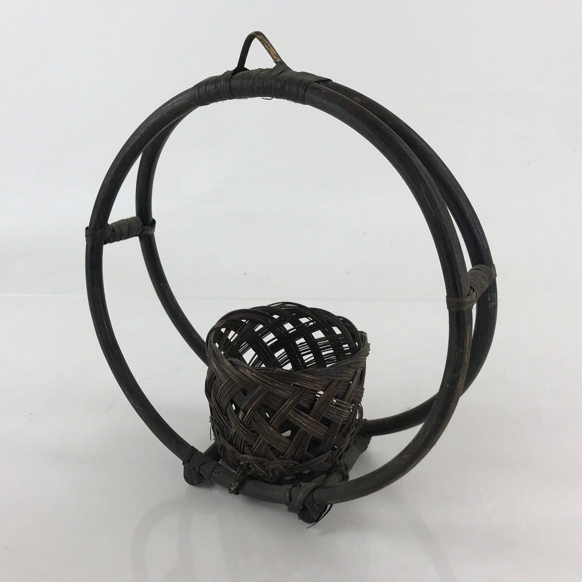 Antique Japanese Bamboo Basket Hanging Kago Ikebana Flower Arrangement
