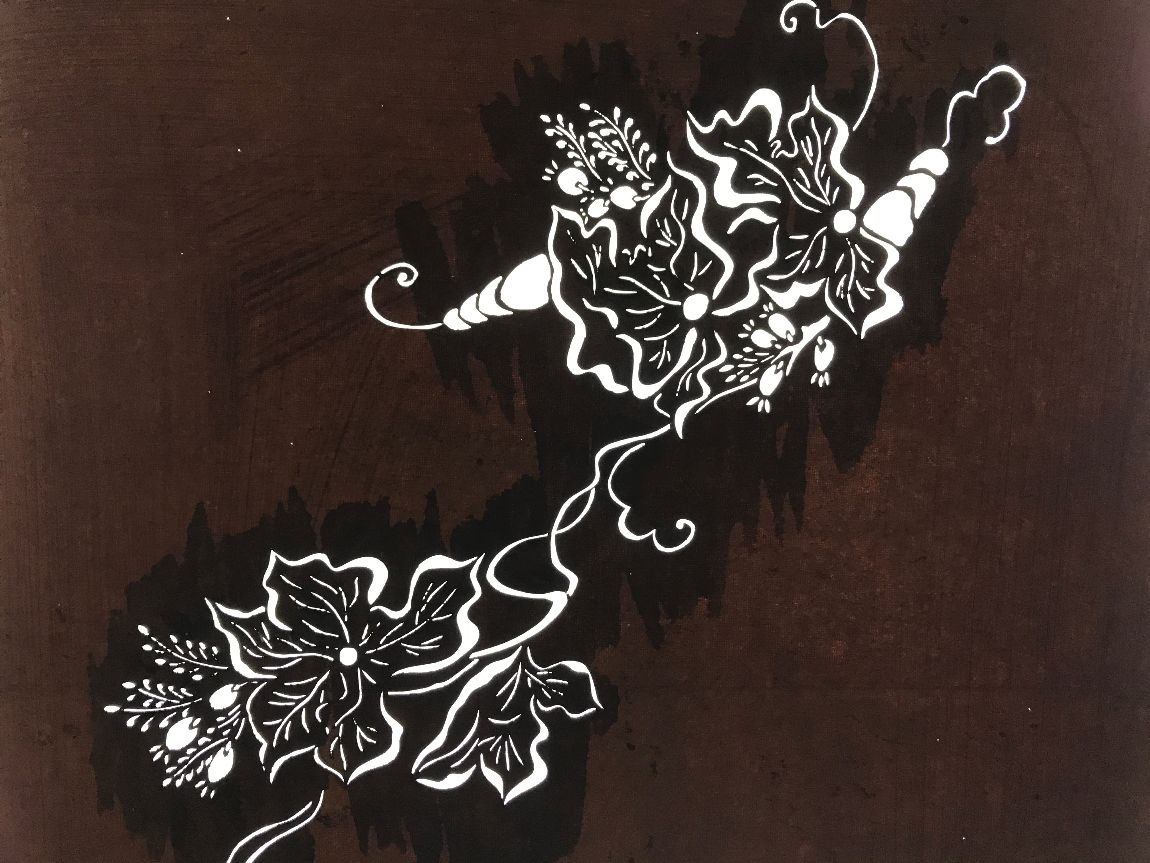 Antique Japanese Katagami Kimono Paper Stencil Katazome Flowers Leaves 4Y583