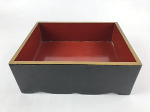 Antique Japanese Lacquered Wooden Big Storage Box With Lid Black Red L69