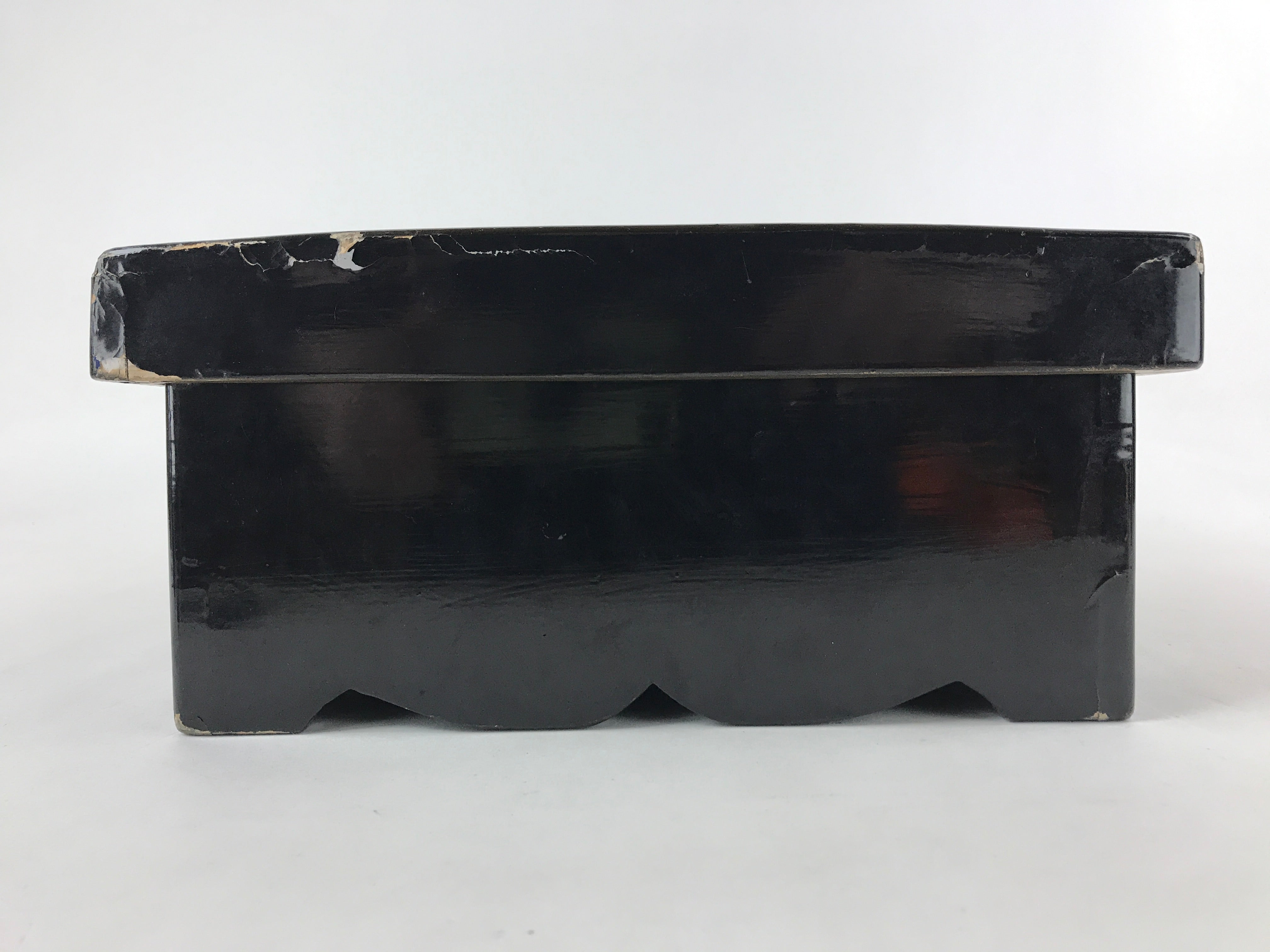 Antique Japanese Lacquered Wooden Big Storage Box With Lid Black Red L69