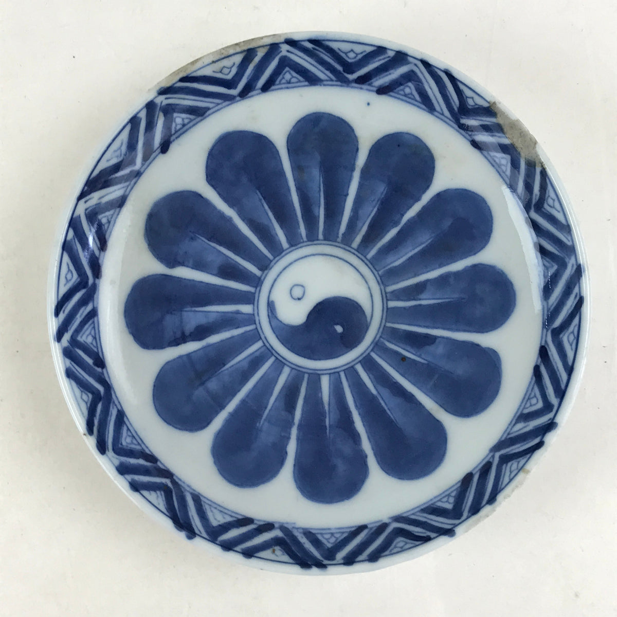 Antique Japanese Porcelain Small Bowl Plate Blue Sometsuke Flower Kozara  PY299