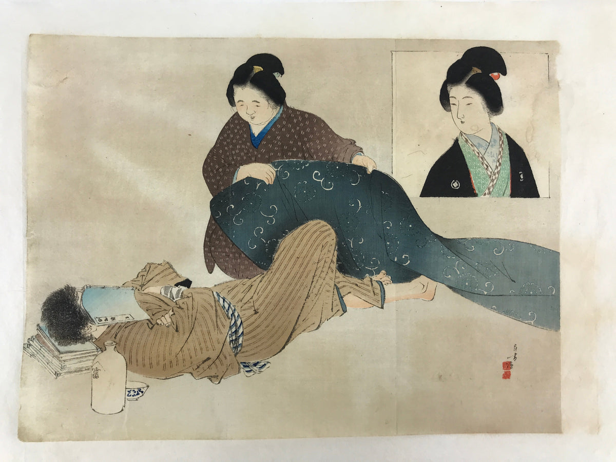 Antique c1890 Japanese Ukiyoe Woodblock Print Mizuno Toshikata FL224