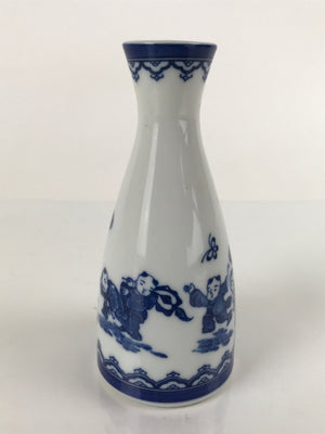 Chinese Porcelain Sake Bottle Tokkuri Vtg Tang Children Playing Blue White TS637