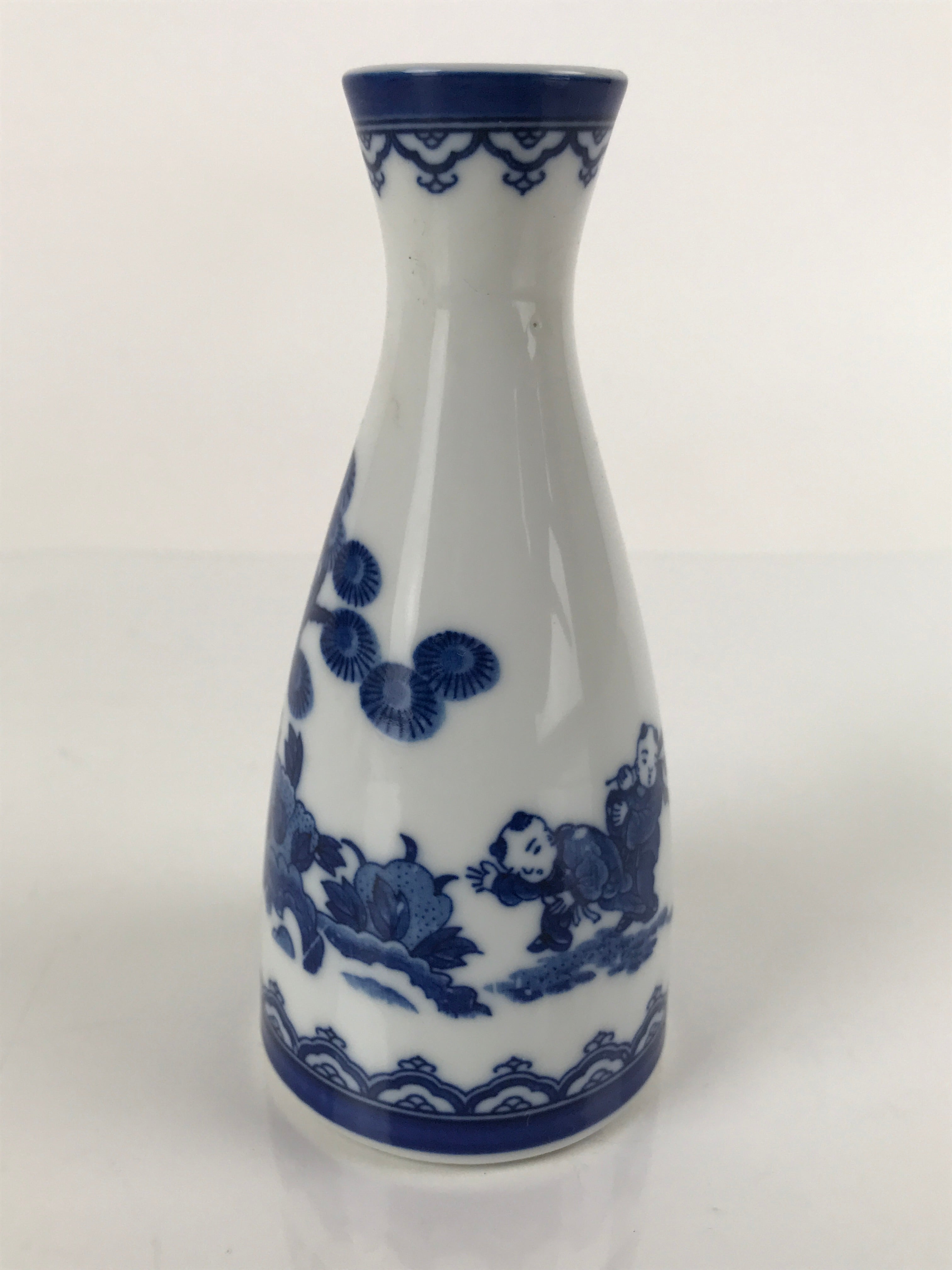 Chinese Porcelain Sake Bottle Tokkuri Vtg Tang Children Playing Blue White TS637