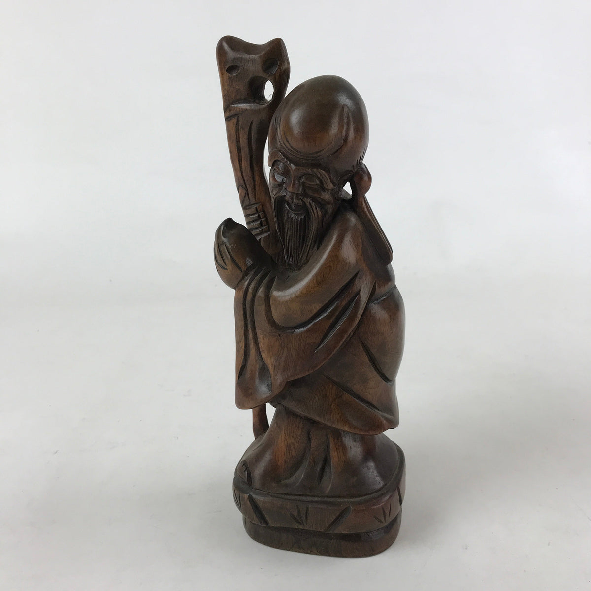 Chinese Wood Statue Confucius Old Man Figure Ornament Dark Brown BD928