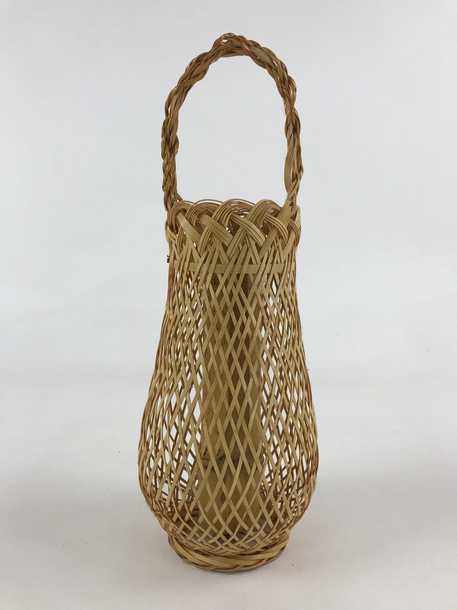 Japanese Bamboo Basket Flower Vase Vtg Kago Ikebana Arrangement Kado B