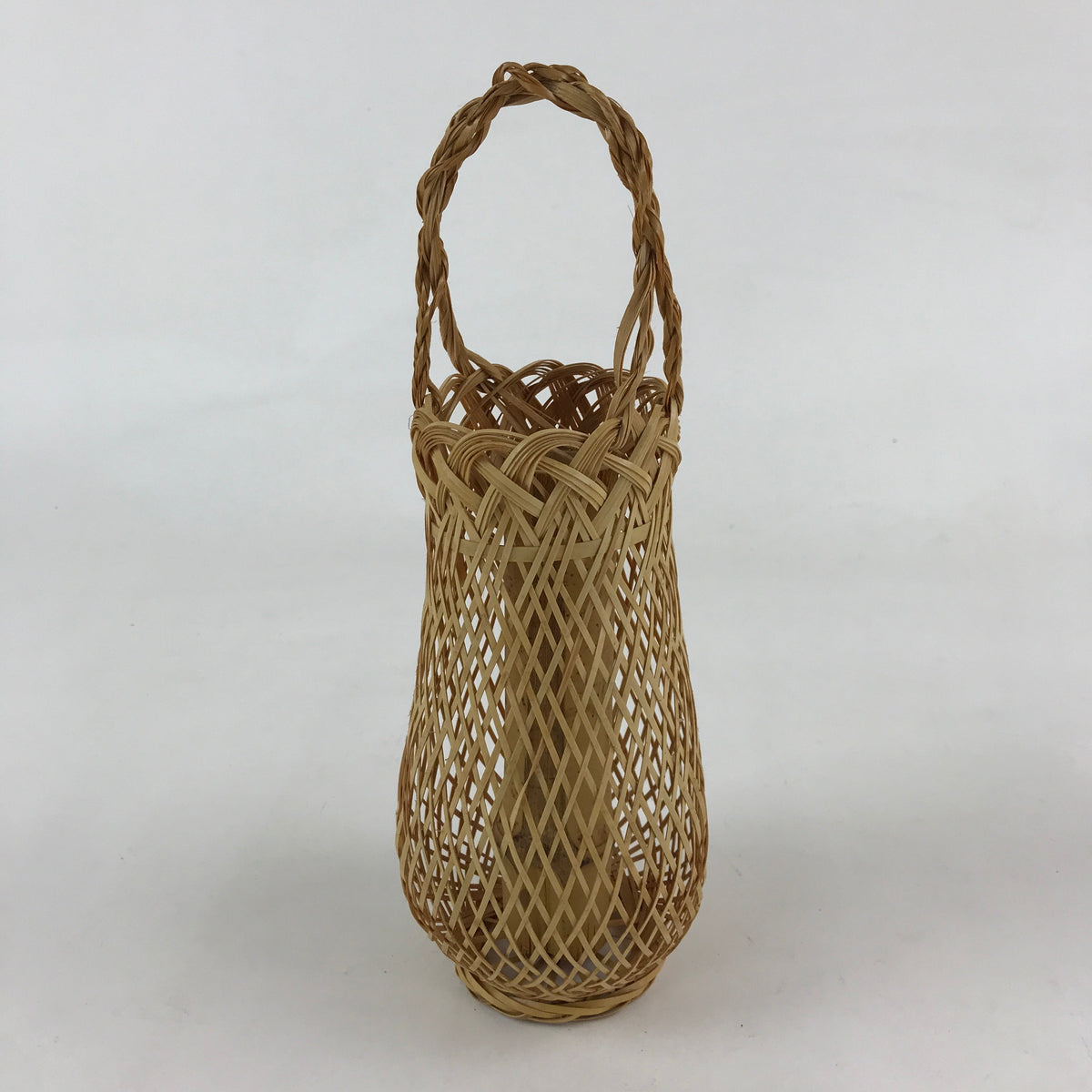 Japanese Bamboo Basket Flower Vase Vtg Kago Ikebana Arrangement Kado B