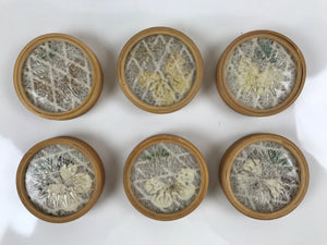 Japanese Bamboo Drink Saucer Chataku Vtg Coaster 6pc Carry Holder Butterfly L137