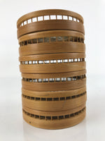 Japanese Bamboo Drink Saucer Chataku Vtg Coaster 6pc Carry Holder Butterfly L137