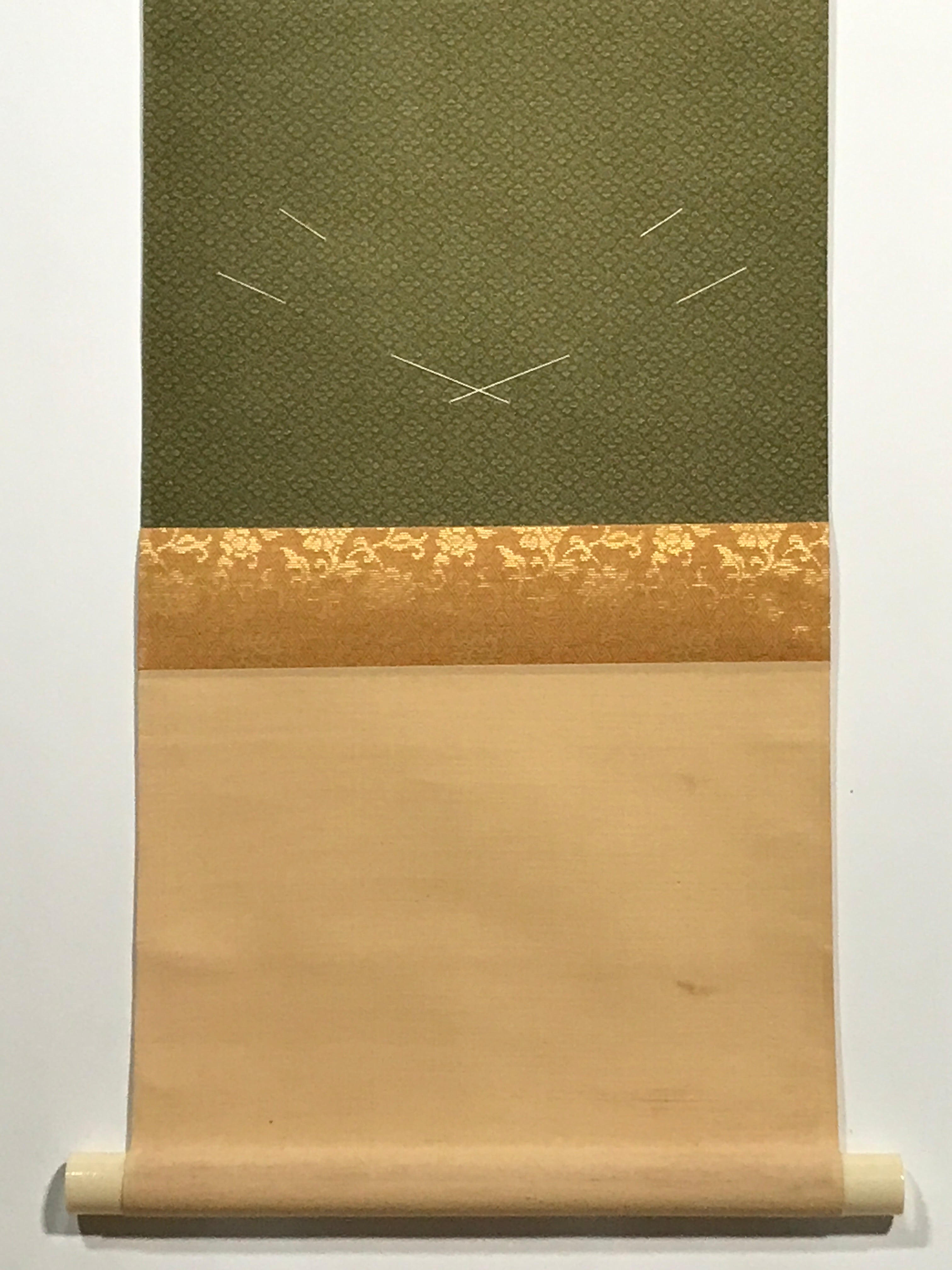 Japanese Blank Hanging Scroll Vtg Thread Holders Green Floral Orange Gold SC881