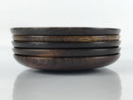 Japanese Brushed Lacquer Wooden Drink Saucer Vtg Chataku Coaster 5pc Brown L130