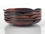 Japanese Brushed Lacquer Wooden Drink Saucer Vtg Chataku Coaster 5pc Brown L131