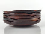 Japanese Brushed Lacquer Wooden Drink Saucer Vtg Chataku Coaster 5pc Brown L131