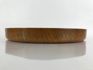 Japanese Brushed Lacquer Wooden Serving Tray Vtg Large Round Obon Brown L153