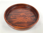 Japanese Brushed Lacquer Wooden Serving Tray Vtg Round Obon Brown L150