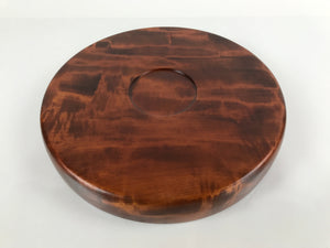 Japanese Brushed Lacquer Wooden Serving Tray Vtg Round Obon Brown L150
