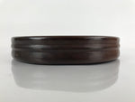 Japanese Brushed Lacquer Wooden Serving Tray Vtg Round Obon Plants Green L139