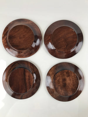 Japanese Brushed Lacquer Wooden Small Plate Set Vtg Meimeizara 5pc Brown L126