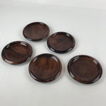Japanese Brushed Lacquer Wooden Small Plate Set Vtg Meimeizara 5pc Brown L126