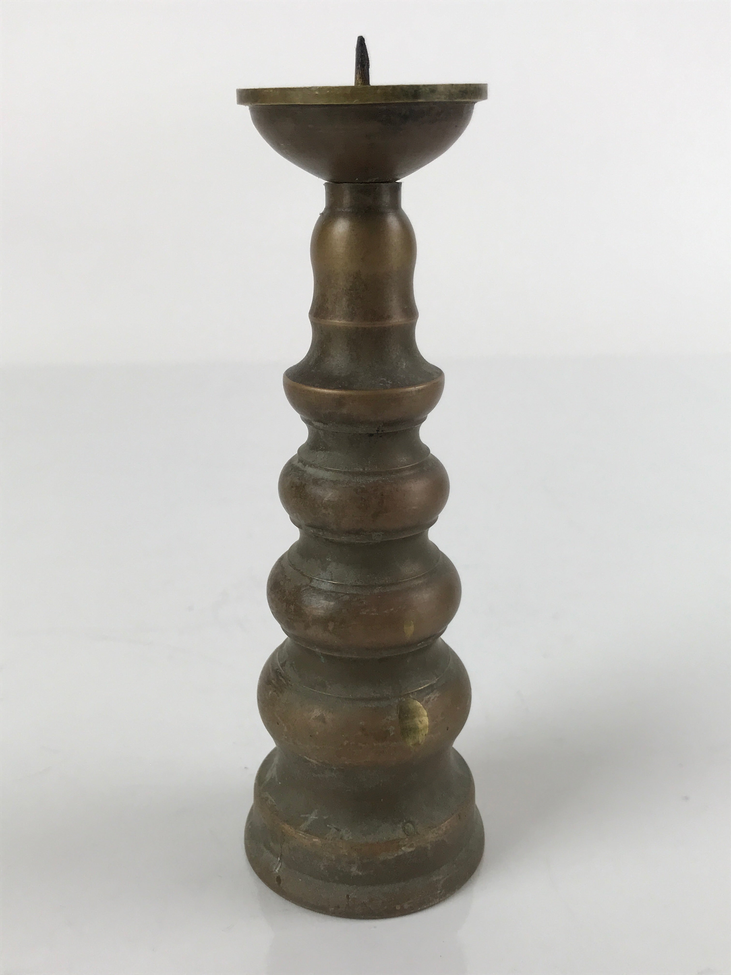 Japanese Buddhist Altar Fitting Brass Candle Stand Vtg Shokudai Brown BA277
