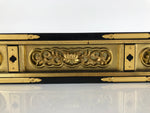 Japanese Buddhist Altar Lacquer Part Vtg Gilt Carved Wood Peony Gold Black BA275