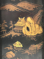 Japanese Buddhist Altar Lacquered Drawer Gilt Makie Village Scenery Gold BA272