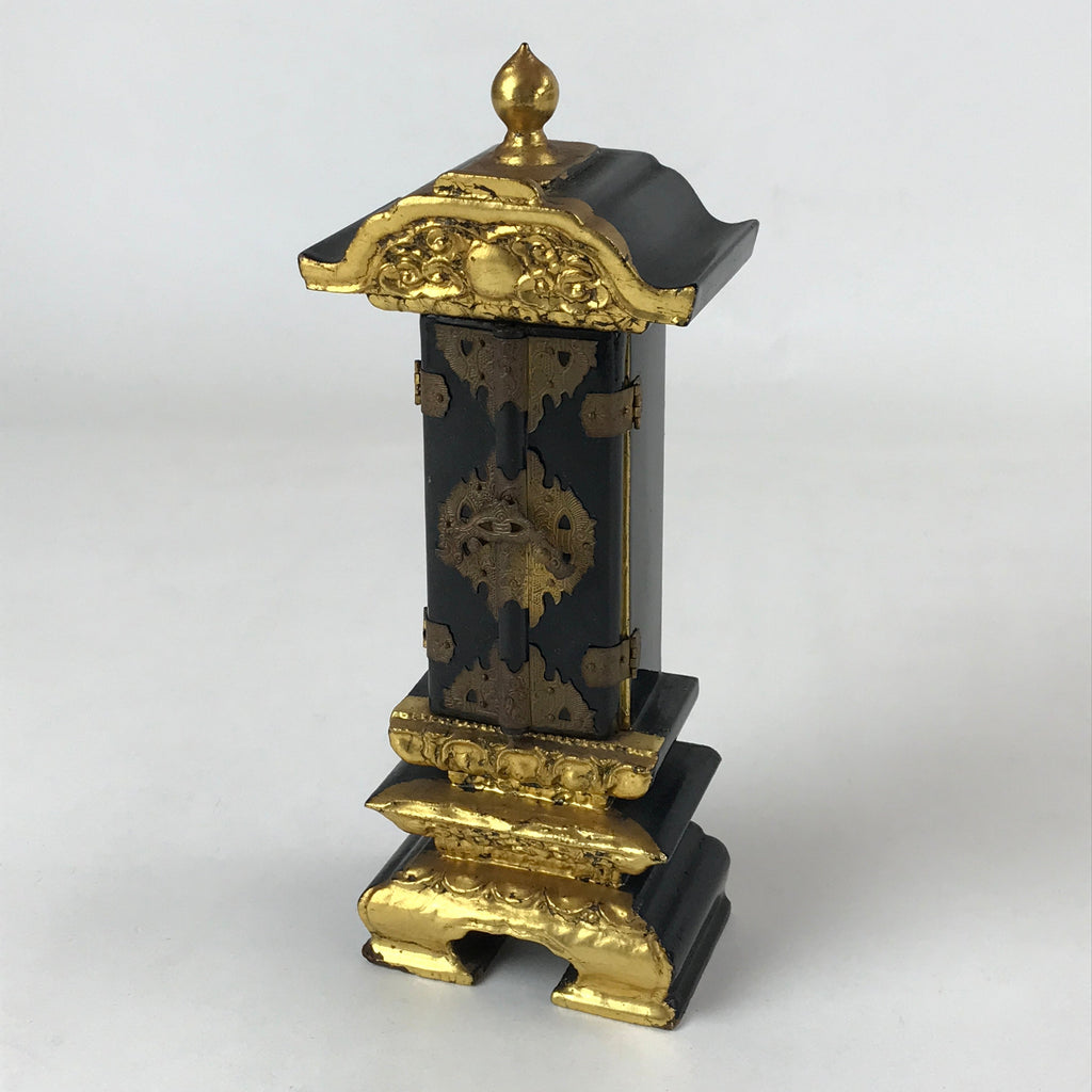Japanese Buddhist Altar Mortuary Tablet Vtg Gold Black Wood Lacquer Ihai BA205
