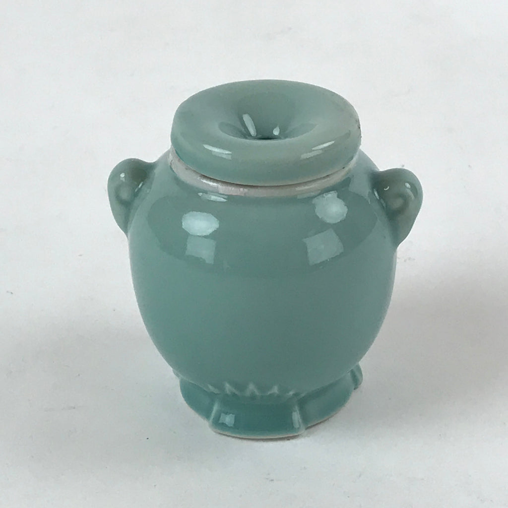 Japanese Buddhist Altar Porcelain Matchstick Disposal Jar Hikeshi Vtg Blue BA114