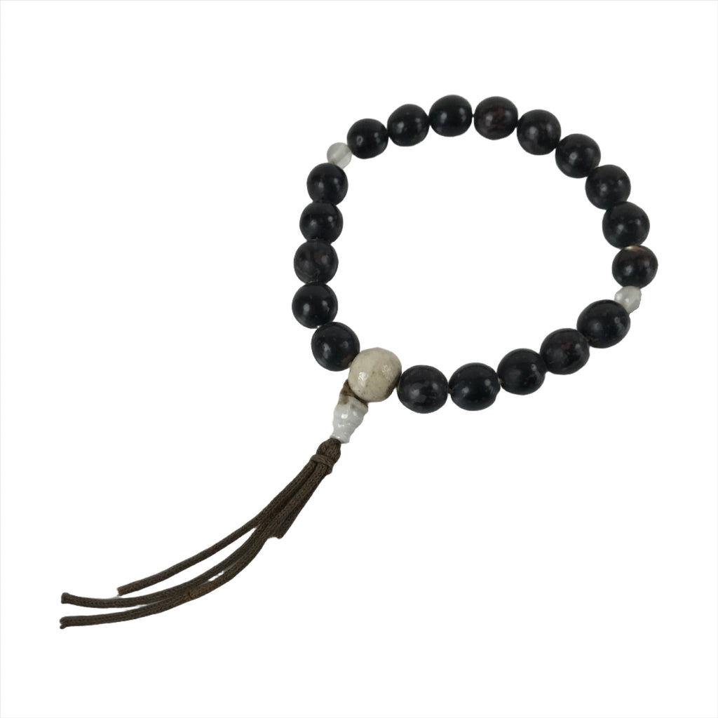 Japanese Buddhist Juzu Prayer Bracelet Vtg Rosary Lacquer Wood Bead Black JZ147