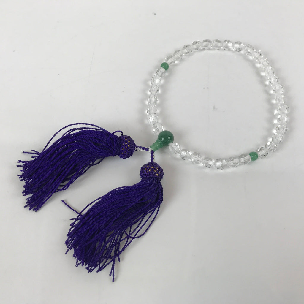 Japanese Buddhist Prayer Bracelet Vtg Rosary Juzu Clear Green Glass Tassel JZ152