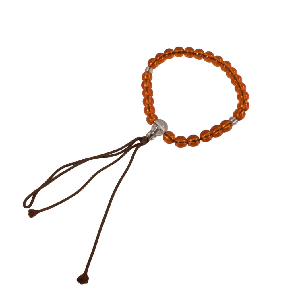 Japanese Buddhist Prayer Bracelet Vtg Rosary Juzu Orange Clear Brown Cord JZ145