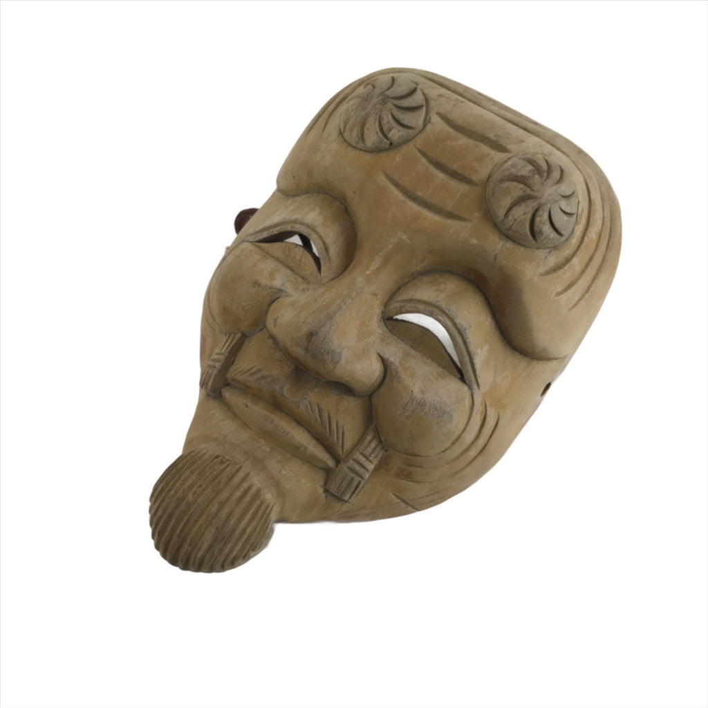 Japanese Carved Wooden Noh Mask Okina Vtg Old Man Nohmen Kagura Dance OM42