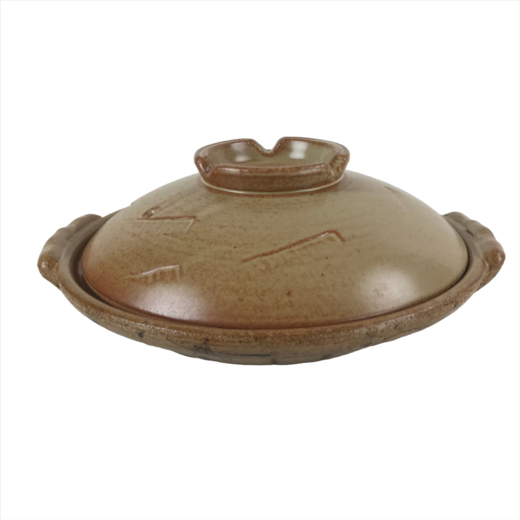 Japanese Ceramic Donabe Nabe Pot Vtg Large Hotpot Pottery Yakimono Brown PY750