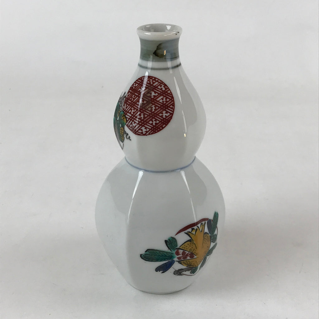 Japanese Ceramic Flower Vase Vtg White Pomegranate Kutani Ware Ikebana FK79