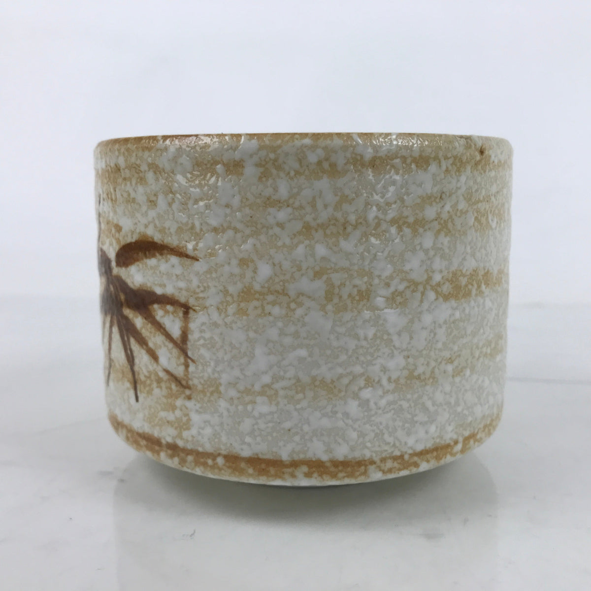 Japanese Ceramic Green Tea Bowl Matcha Chawan Vtg Brown White