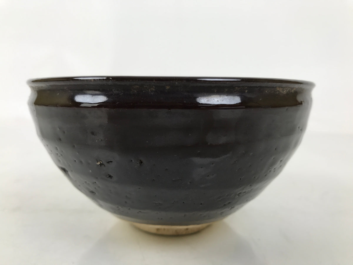 Japanese Ceramic Green Tea Bowl Matcha Chawan Vtg Dark Brown Round