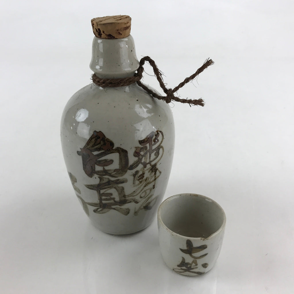 Japanese Ceramic Sake Bottle Sake Cup Set Tokkuri Sakebin Kanji Hida TS540