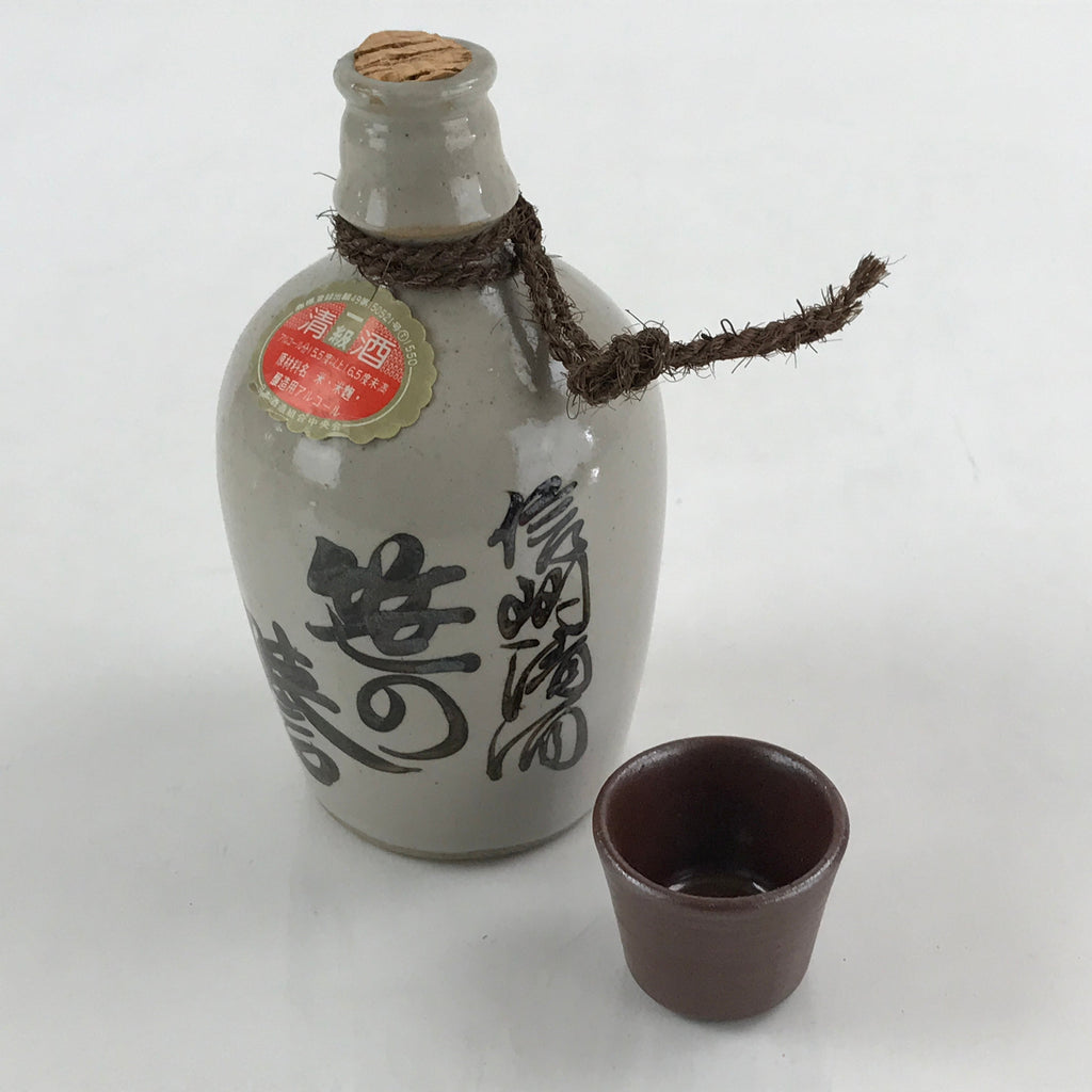 Japanese Ceramic Sake Bottle Sake Cup Set Tokkuri Sakebin Kanji Nagano TS536