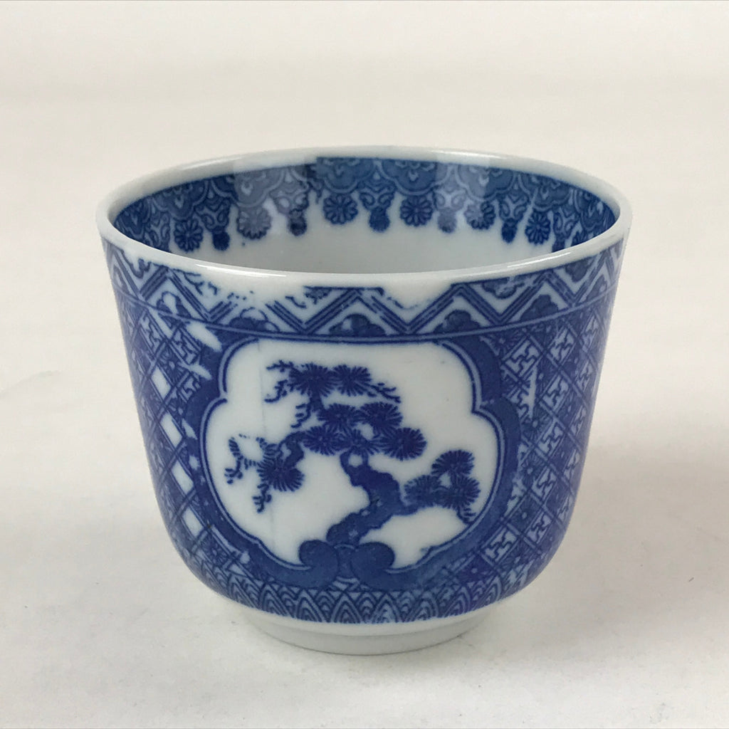 Japanese Ceramic Sometsuke Teacup Vtg Shochikubai White Blue Yunomi Sencha TC421