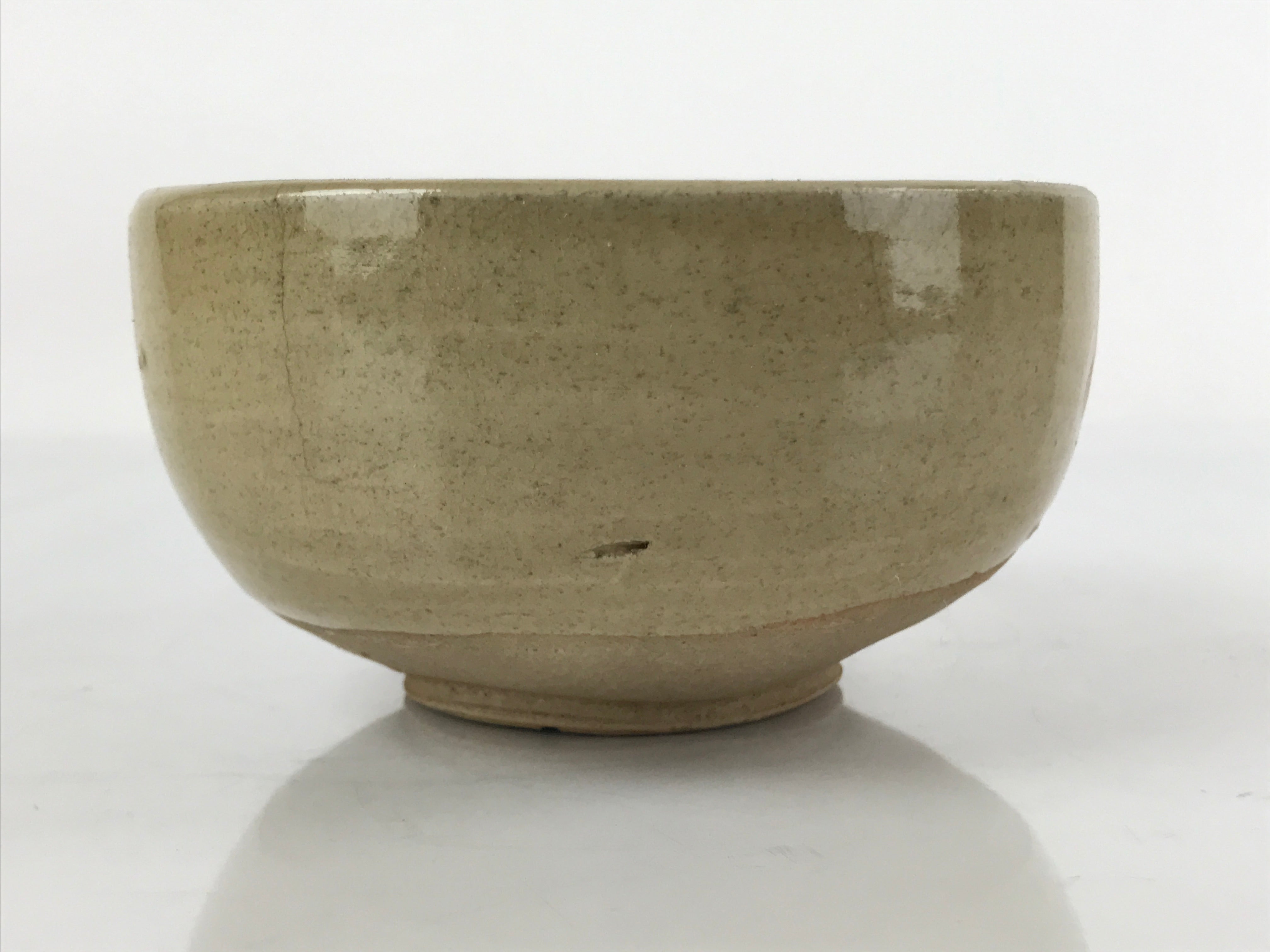 Japanese Ceramic Spouted Bowl Vtg Katakuchi Beige Glaze Black Design PY736
