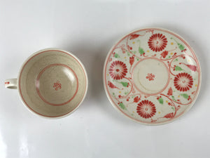 Japanese Ceramic Stacking Lidded Teapot Teacup Saucer Set Floral Beige Red PY717