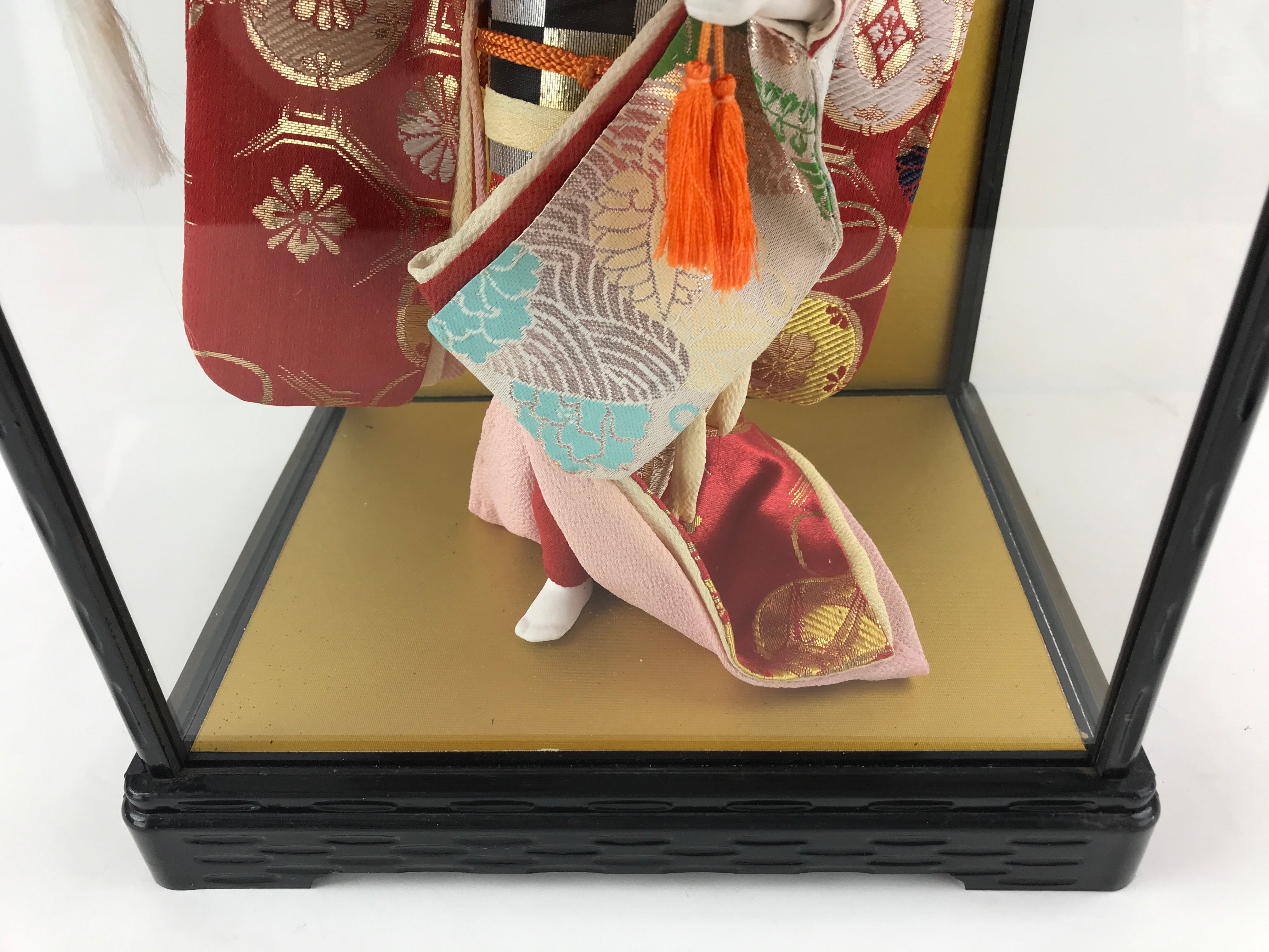 Japanese Doll Glass Case Display Vtg Ningyo Kimono Dancer Figurine BD907