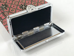 Japanese Fabric Cigarette Case Vtg Tabakoire Spring Lid Box Floral Pink KB83