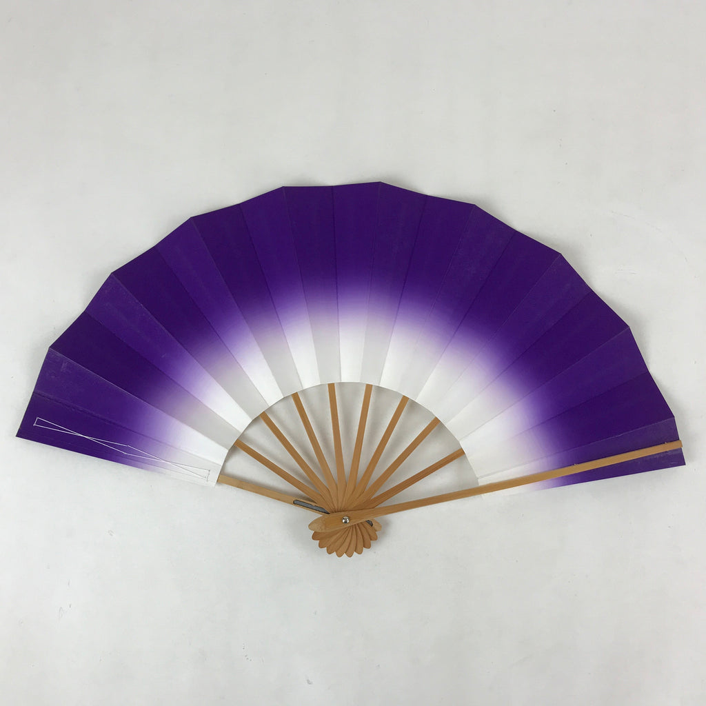 Japanese Folding Fan Sensu Vtg Bamboo Frame Purple White Gradation W/ Box 4D697