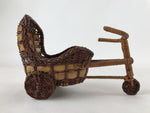 Japanese Handwoven Bamboo Basket Vtg Carriage Cart Kago Ikebana Arrangement B231