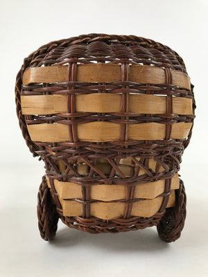 Japanese Handwoven Bamboo Basket Vtg Carriage Cart Kago Ikebana Arrangement B231