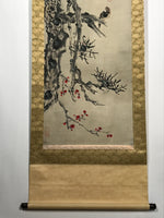 Japanese Hanging Scroll Vtg 2 House Sparrows Birds Branch Kacho Kakejiku SC884