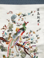 Japanese Hanging Scroll Vtg Hundred Birds Worshipping The Phoenix Kakejiku SC891